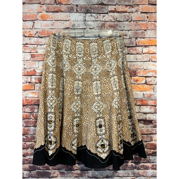 T Tahari skirt linen brown buttons a-line women's size 4 - Picture 1 of 6